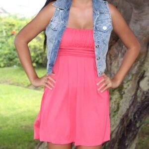 Strapless salmon colored dress